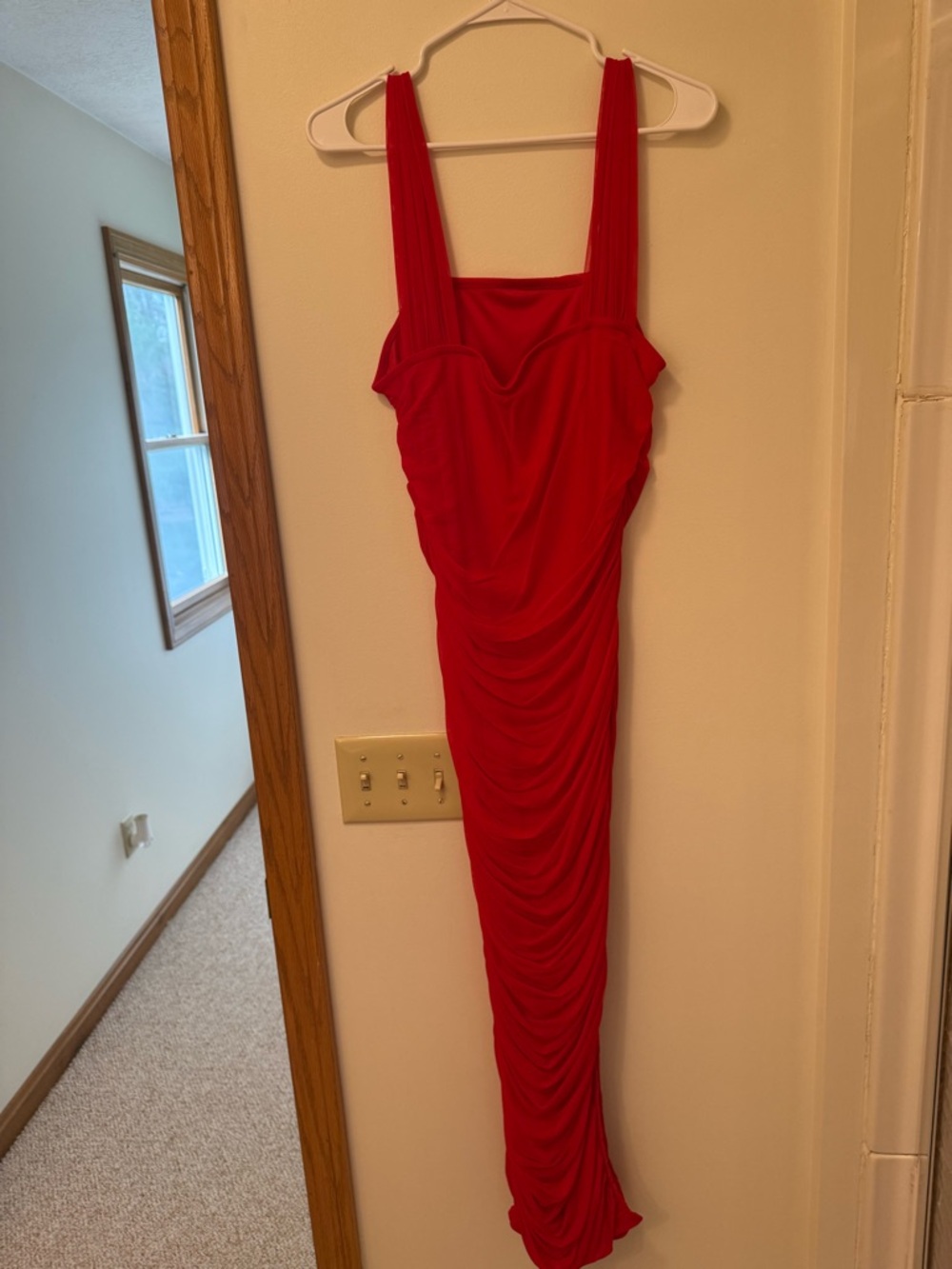 Red Ruched Sleeveless Maxi Dress - Women's